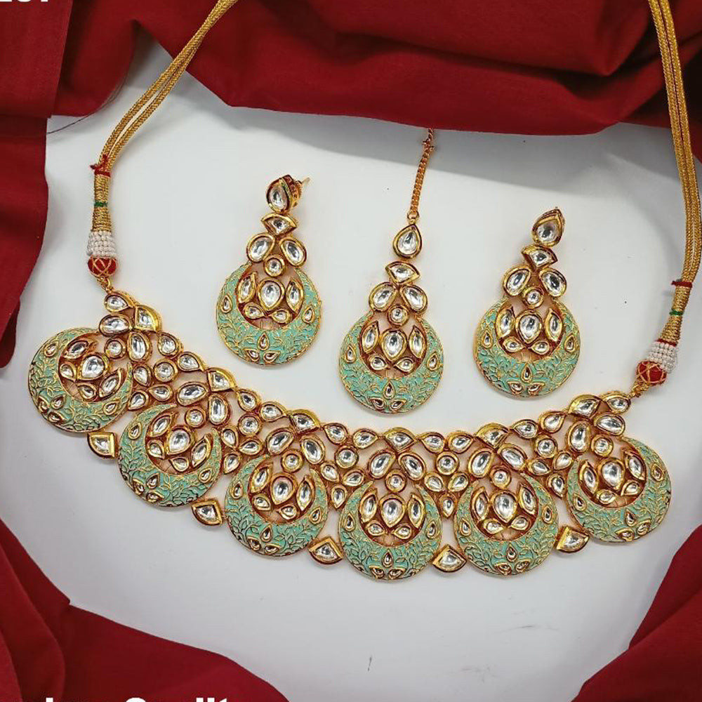 Royal Kundan Jewellery Gold Plated Polki Kundan Meenakari Necklace Set