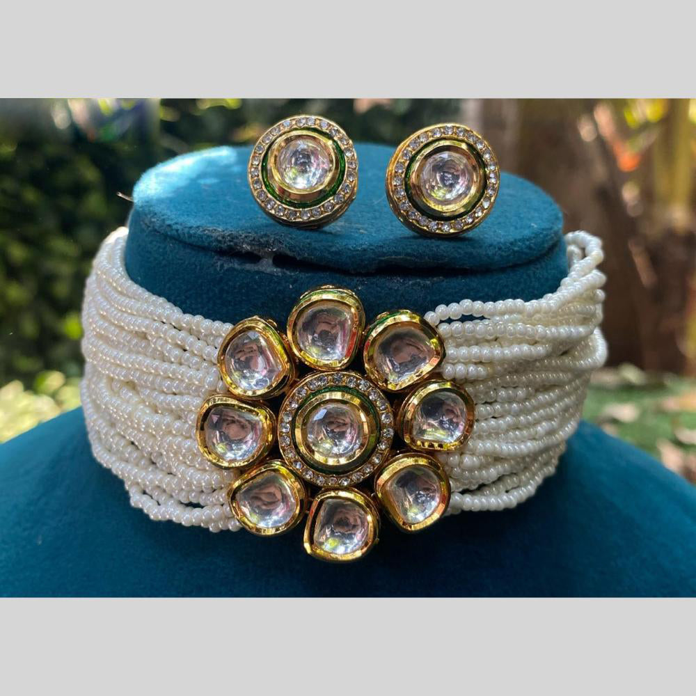 Royal Kundan Jewellery Gold Plated Kundan Stone Pearls Choker Necklace Set