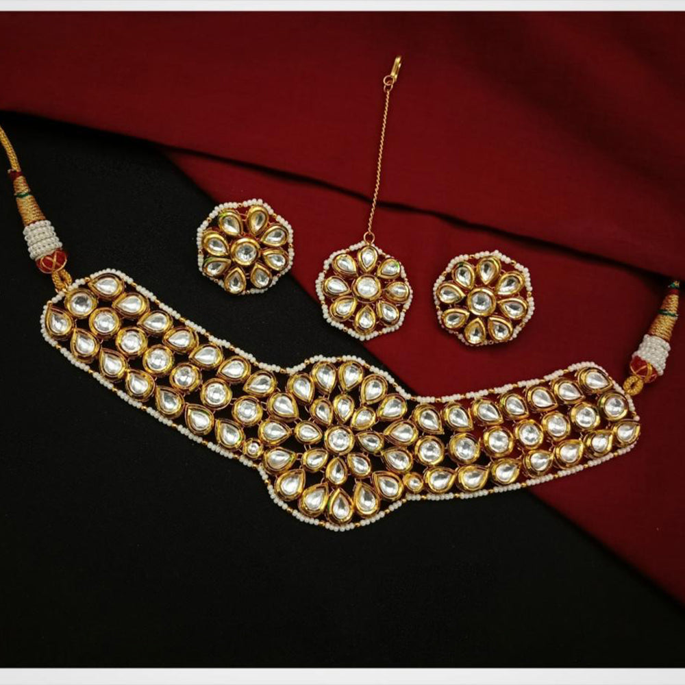 Royal Kundan Jewellery Gold Plated Kundan Stone Pearls Choker Necklace Set