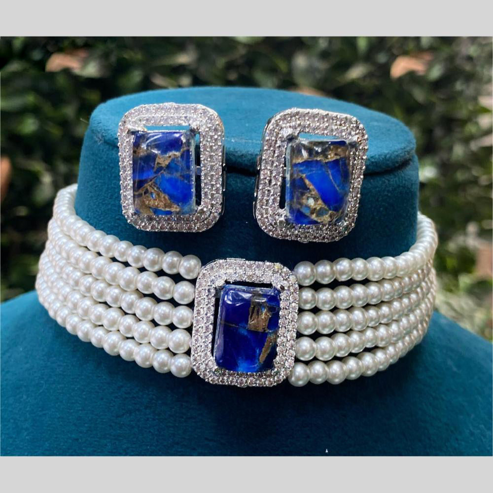 Royal Kundan Jewellery Silver Plated Druzy Crystal Stone Pearls Choker Necklace Set