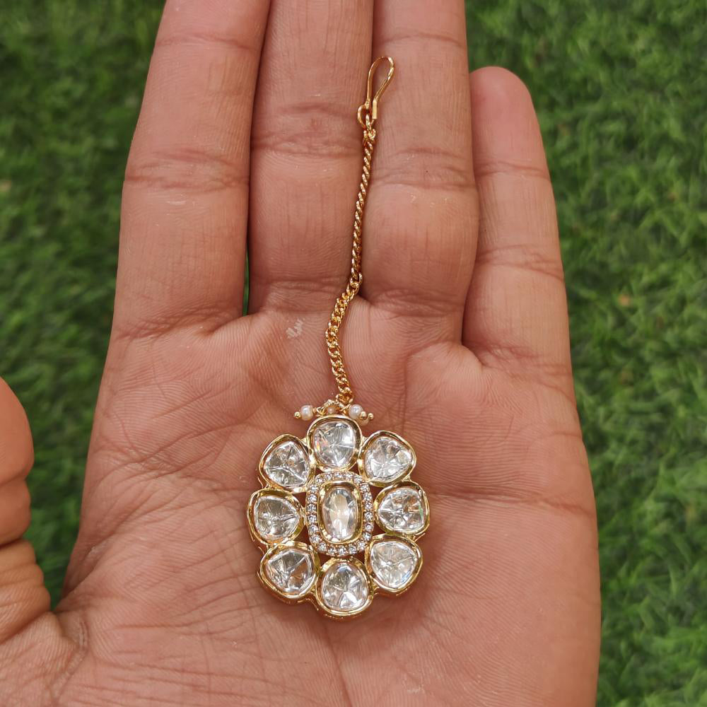 Royal Kundan Jewellery Gold Plated Polki Kundan Maangtikka