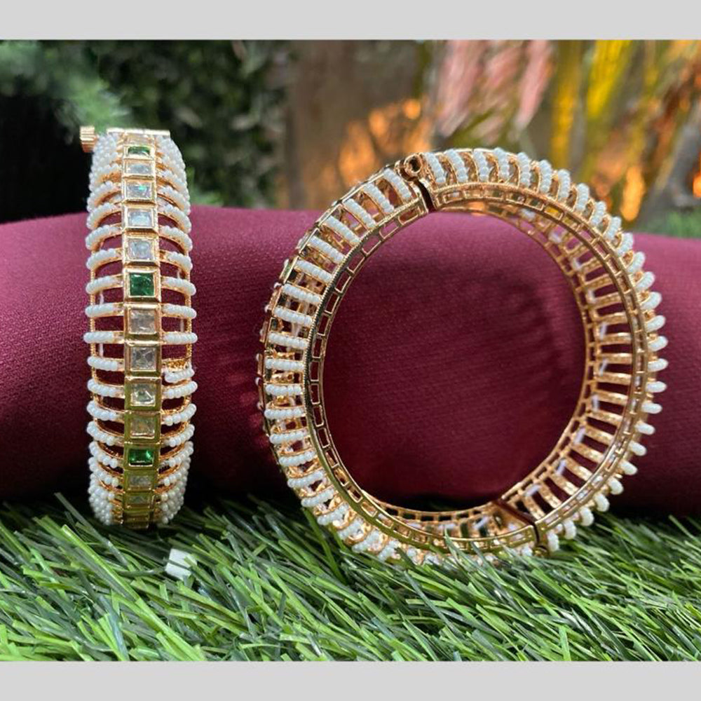 Royal Kundan Jewellery Gold Plated Pota Stone And Openable Bangles Set