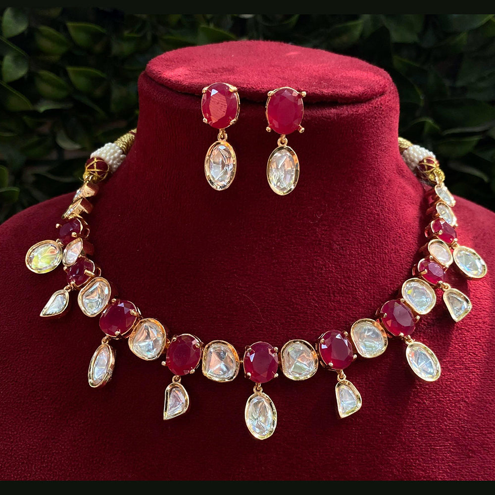 Royal Kundan Jewellery Gold Plated Polki Kundan Stone Necklace Set