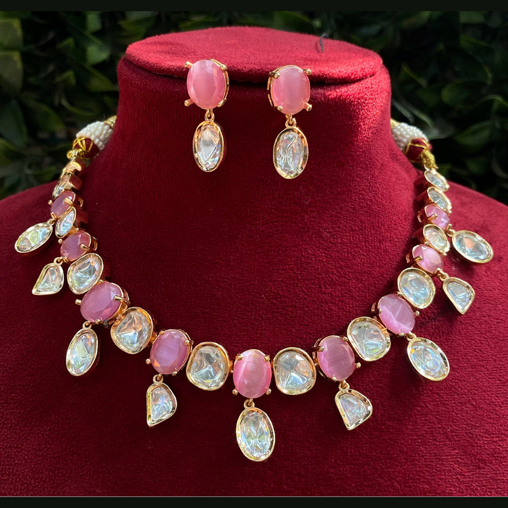 Royal Kundan Jewellery Gold Plated Polki Kundan Stone Necklace Set