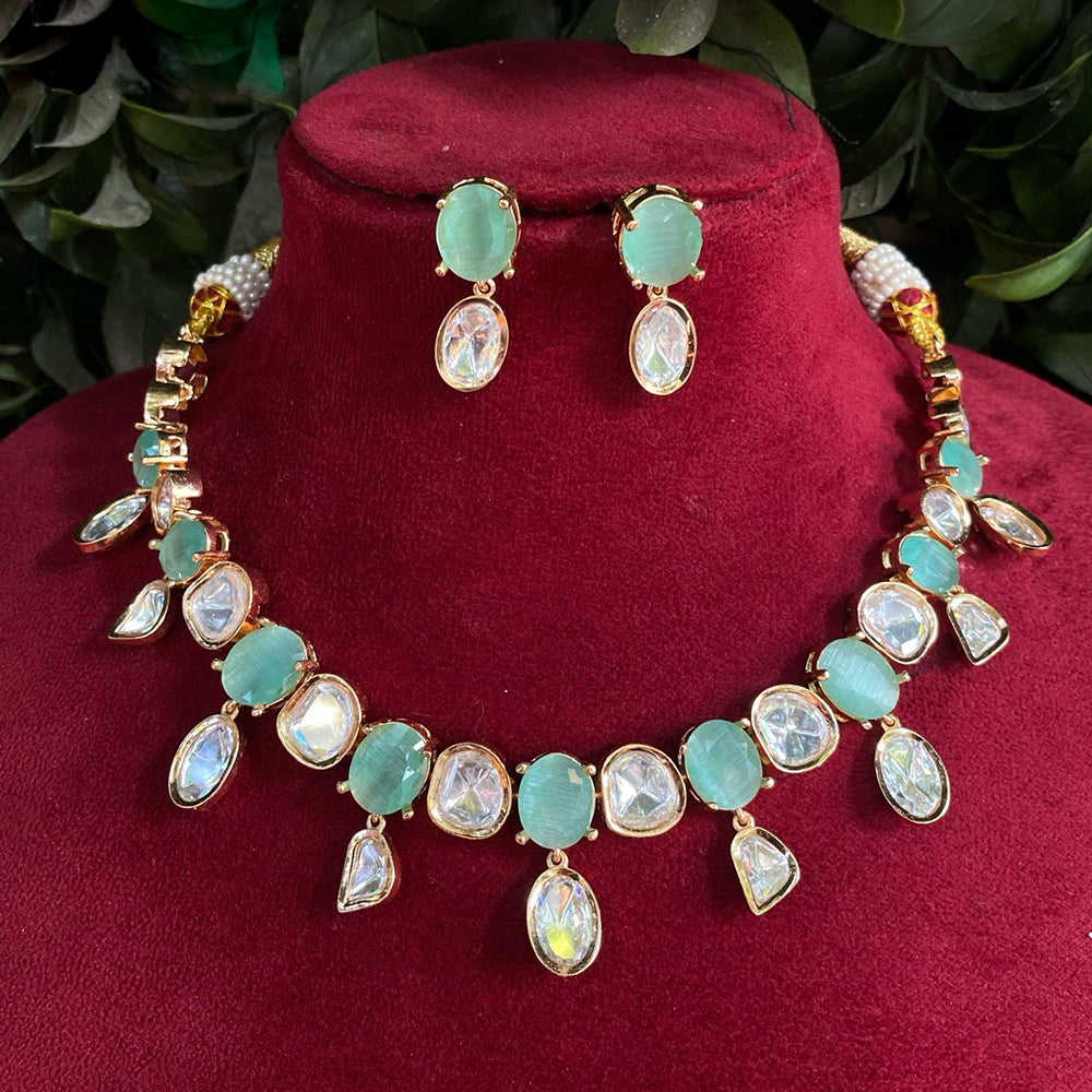 Royal Kundan Jewellery Gold Plated Polki Kundan Stone Necklace Set