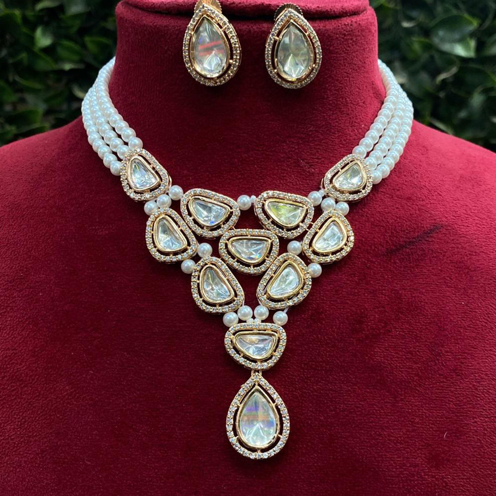 Royal Kundan Jewellery Gold Plated Polki Kundan Stone And Pearls Necklace Set