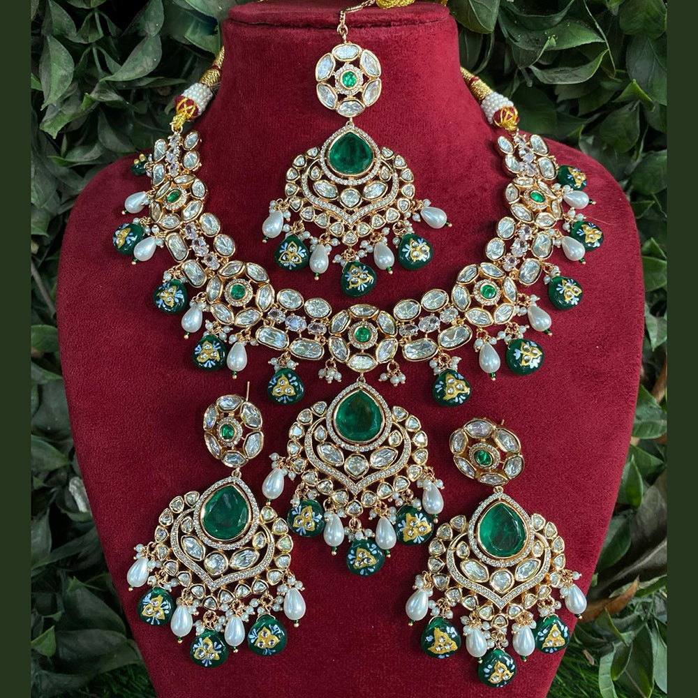 Royal Kundan Jewellery Gold Plated Polki Kundan Stone And Pearls Necklace Set