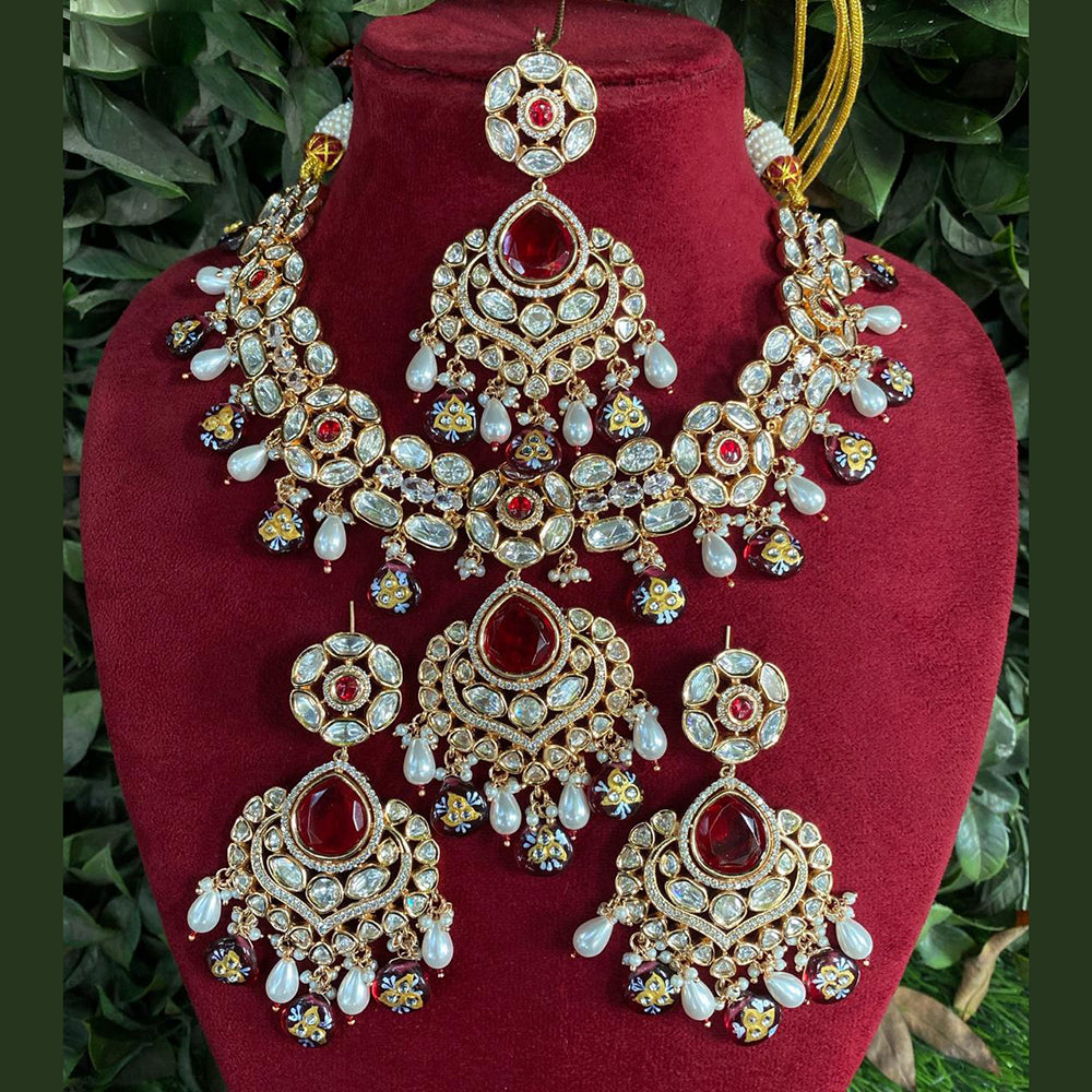 Royal Kundan Jewellery Gold Plated Polki Kundan Stone And Pearls Necklace Set