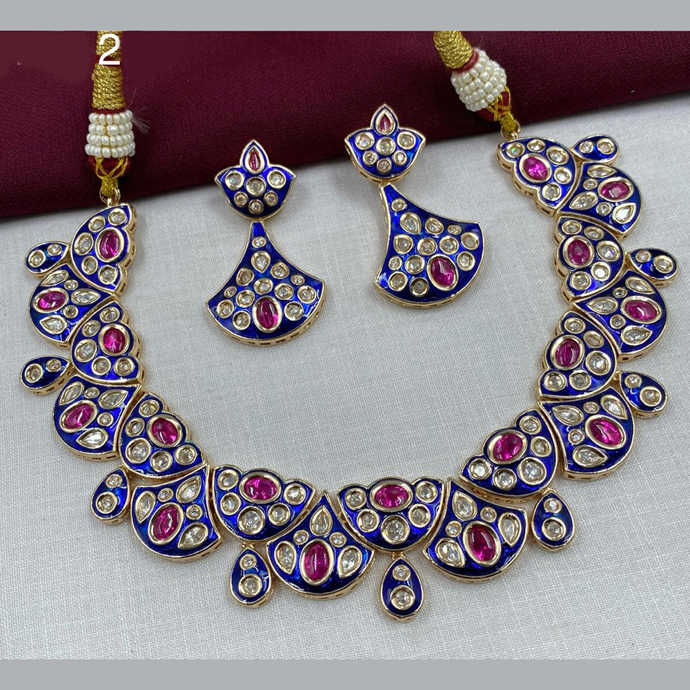 Royal Kundan Jewellery Gold Plated Polki Kundan Meenakari Necklace Set