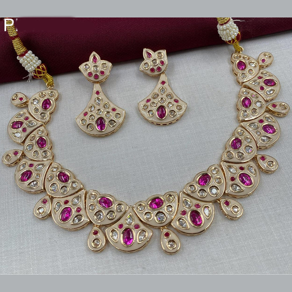 Royal Kundan Jewellery Gold Plated Polki Kundan Meenakari Necklace Set