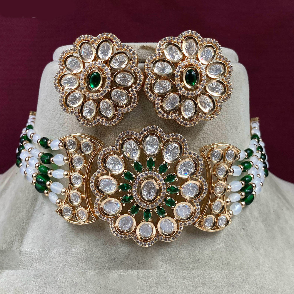 Royal Kundan Jewellery Gold Plated Polki Kundan Stone And Pearls Choker Necklace Set