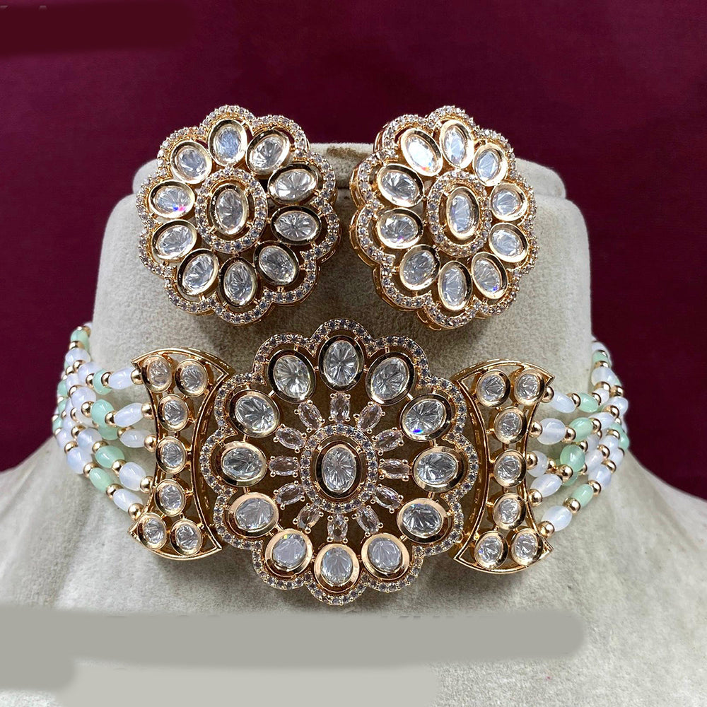 Royal Kundan Jewellery Gold Plated Polki Kundan Stone And Pearls Choker Necklace Set