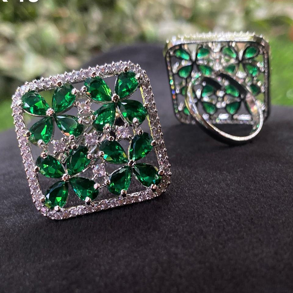 Royal Kundan Jewellery Silver Plated AD Stone Finger Ring