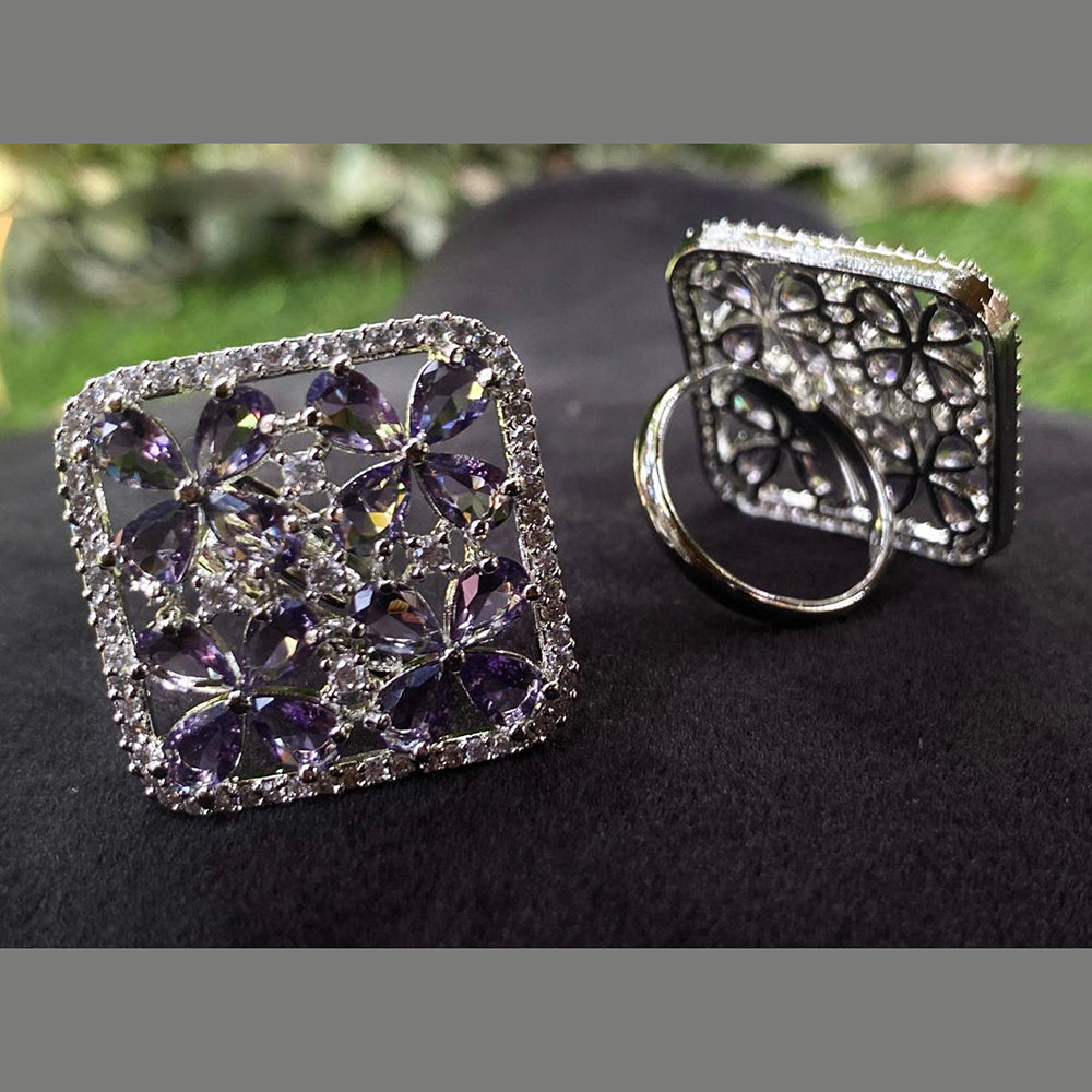 Royal Kundan Jewellery Silver Plated AD Stone Finger Ring