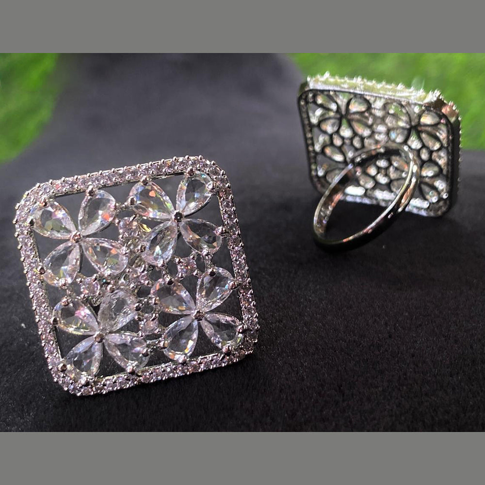 Royal Kundan Jewellery Silver Plated AD Stone Finger Ring