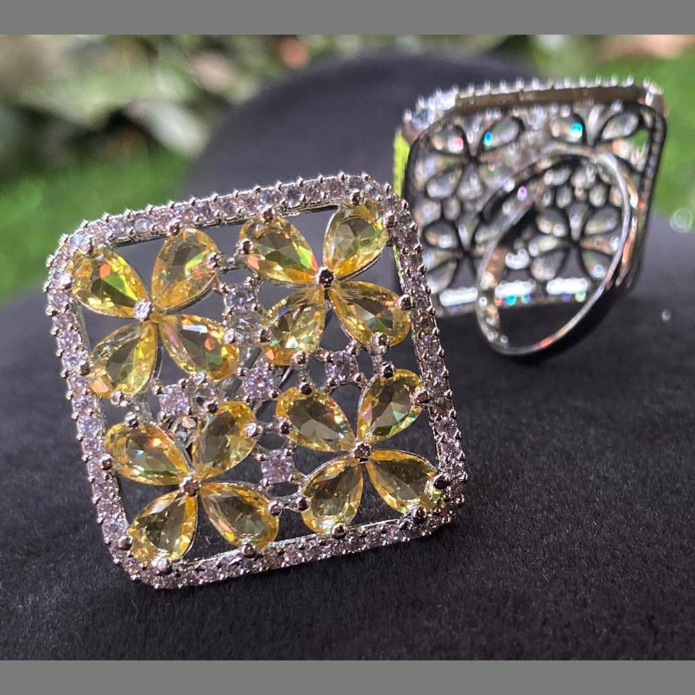 Royal Kundan Jewellery Silver Plated AD Stone Finger Ring