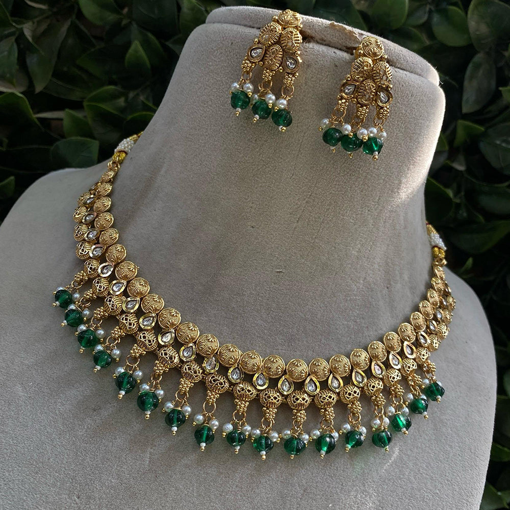 Royal Kundan Jewellery Gold Plated Kundan Stone And Beads Necklace Set
