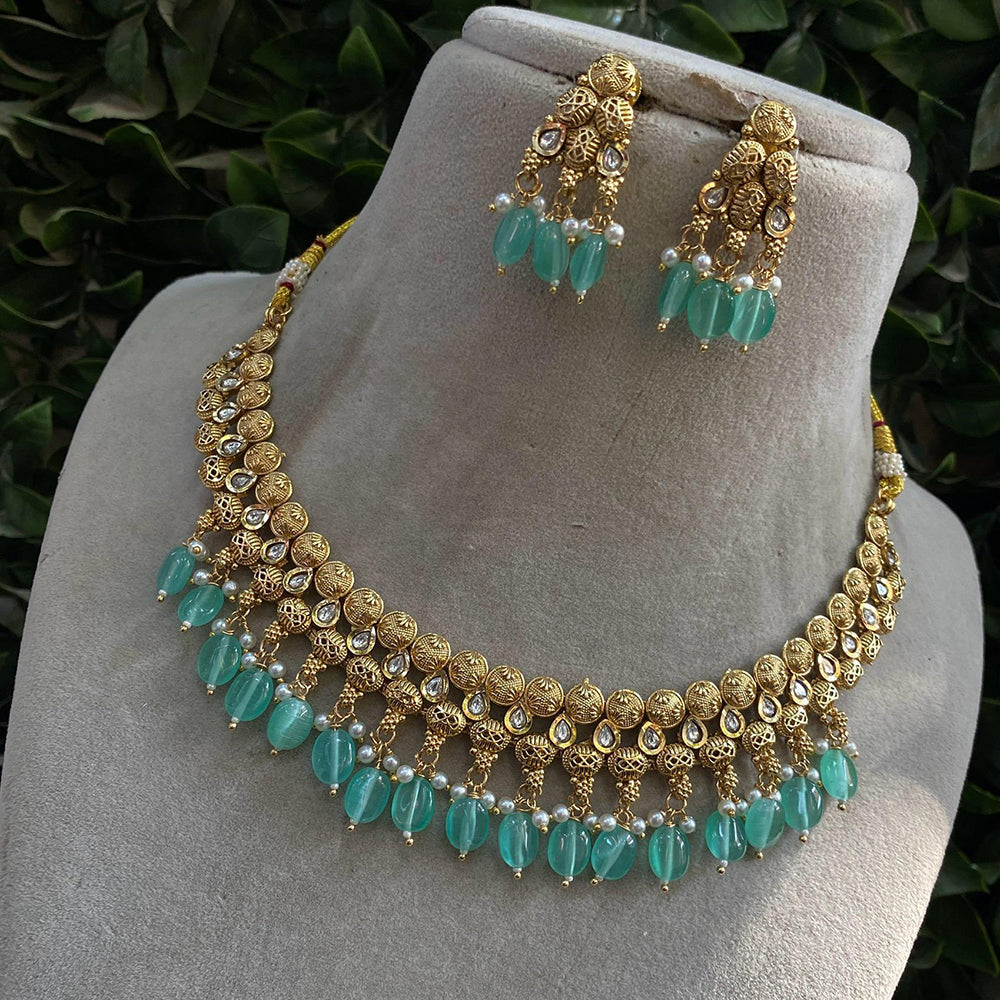Royal Kundan Jewellery Gold Plated Kundan Stone And Beads Necklace Set