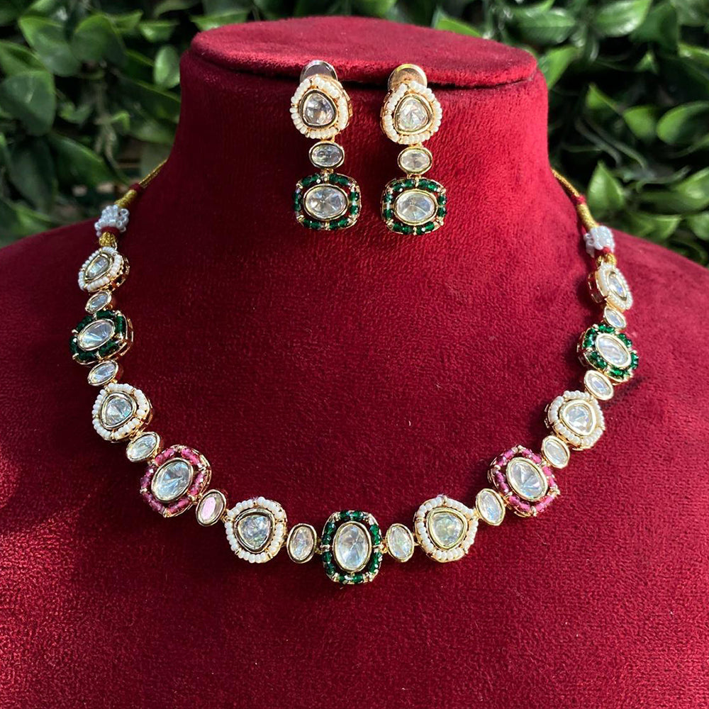 Royal Kundan Jewellery Gold Plated Polki Kundan Stone And Pearls Necklace Set