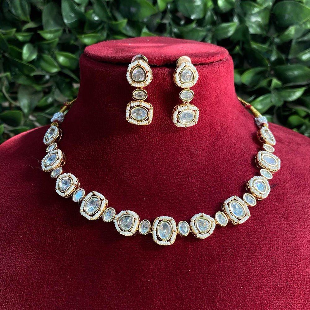 Royal Kundan Jewellery Gold Plated Polki Kundan Stone And Pearls Necklace Set