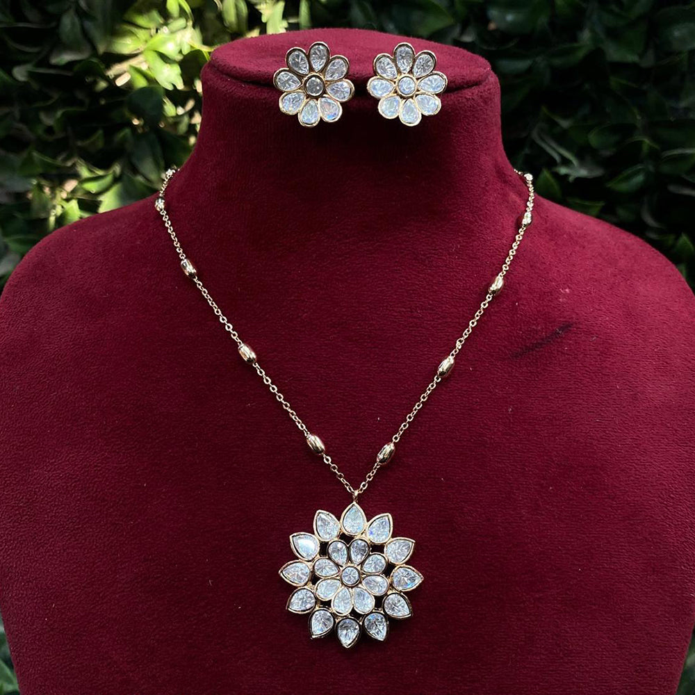 Royal Kundan Jewellery Gold Plated Polki Kundan Stone Necklace Set