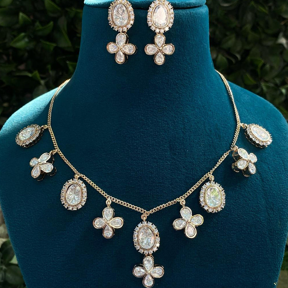 Royal Kundan Jewellery Gold Plated Polki Kundan Stone Necklace Set