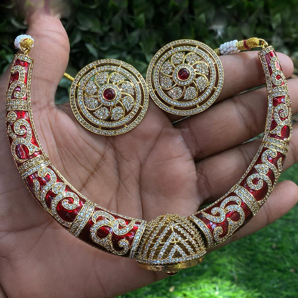 Royal Kundan Jewellery Gold Plated Austrian Stone And Meenakari Necklace Set