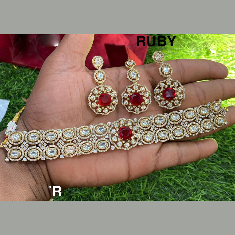 Royal Kundan Jewellery Gold Plated Polki Kundan Stone Choker Necklace Set