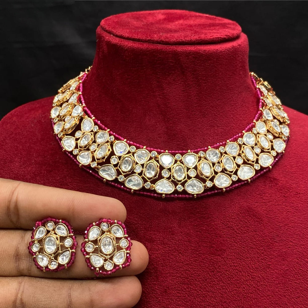 Royal Kundan Jewellery Gold Plated Polki Kundan Stone Choker Necklace Set