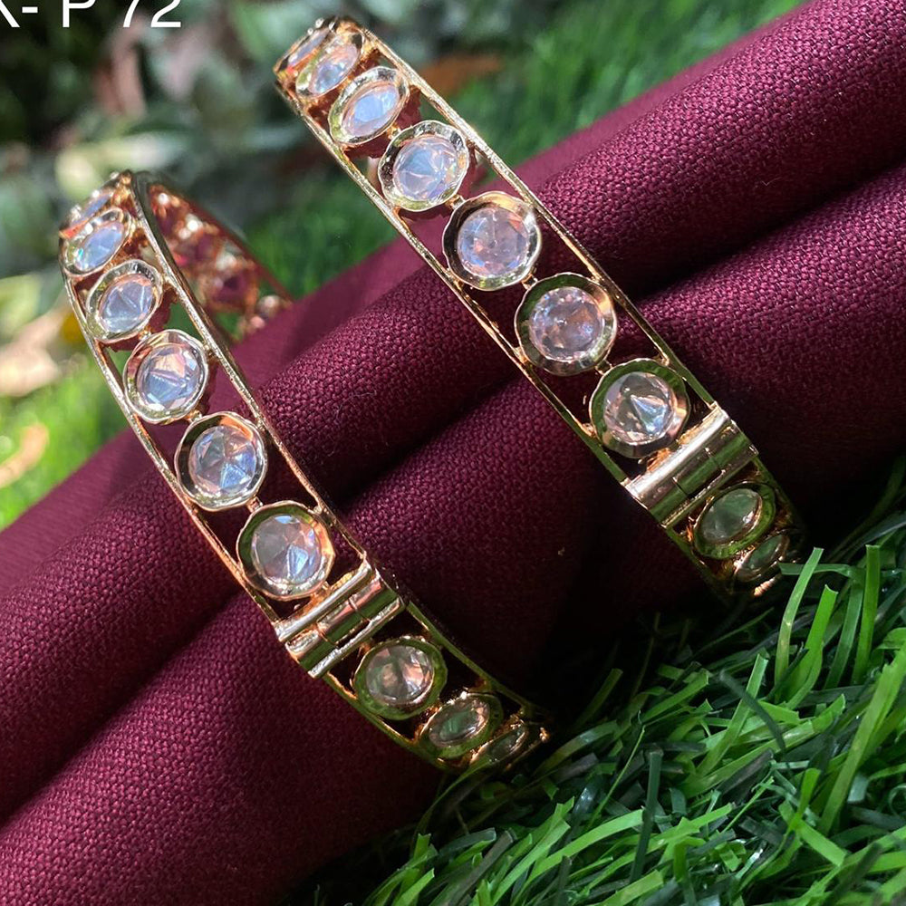 Royal Kundan Jewellery Gold Plated Polki Kundan Stone And Openable Bangles Set