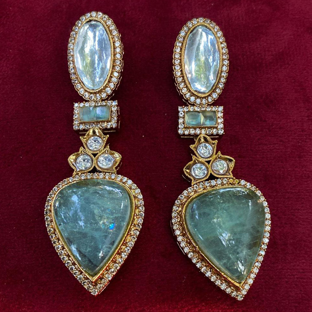 Royal Kundan Jewellery Gold Plated Polki Kundan Dangler Earrings