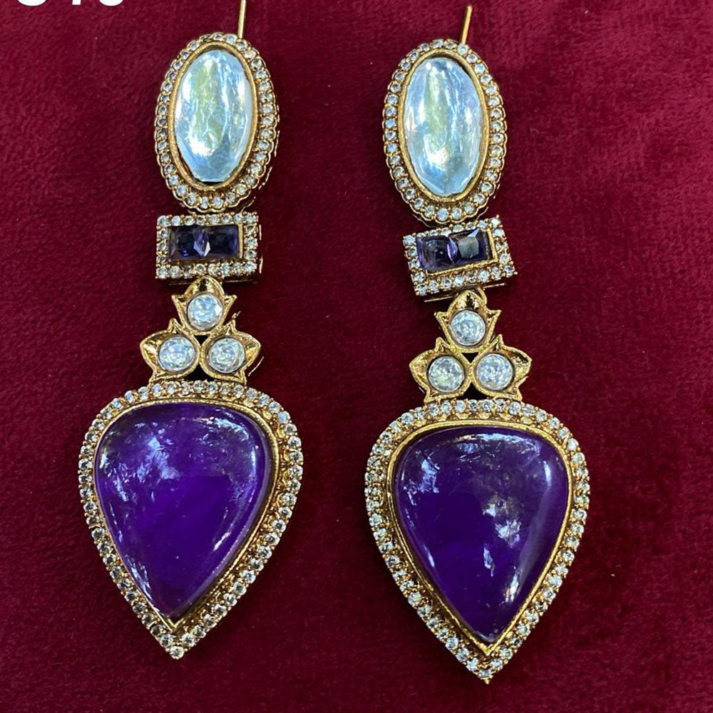 Royal Kundan Jewellery Gold Plated Polki Kundan Dangler Earrings