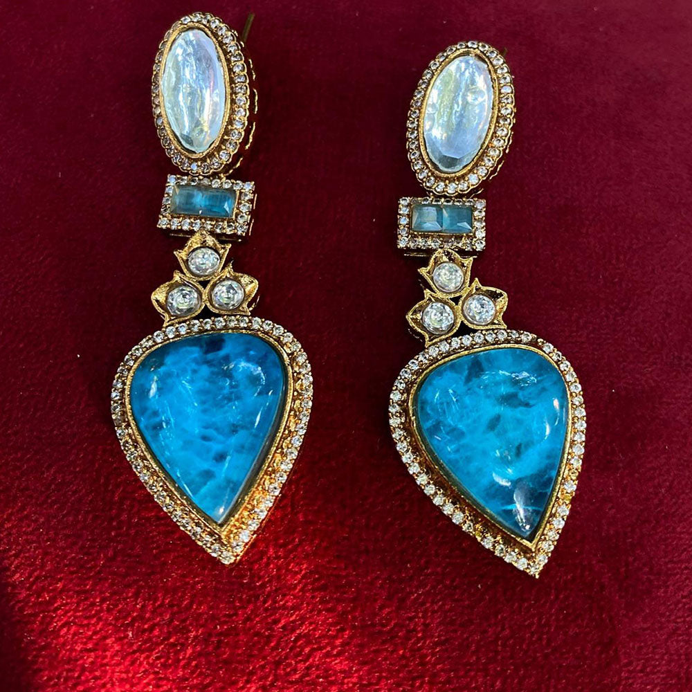 Royal Kundan Jewellery Gold Plated Polki Kundan Dangler Earrings