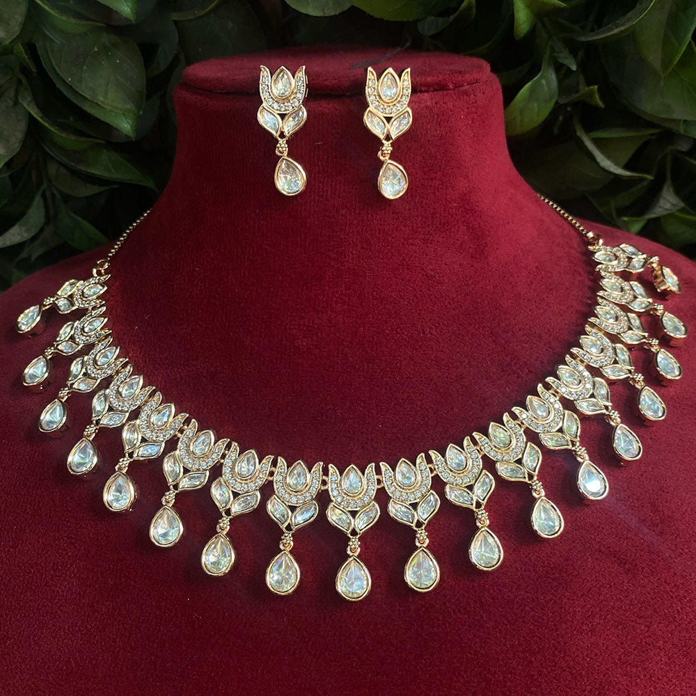Royal Kundan Jewellery Gold Plated Polki Kundan Stone Necklace Set