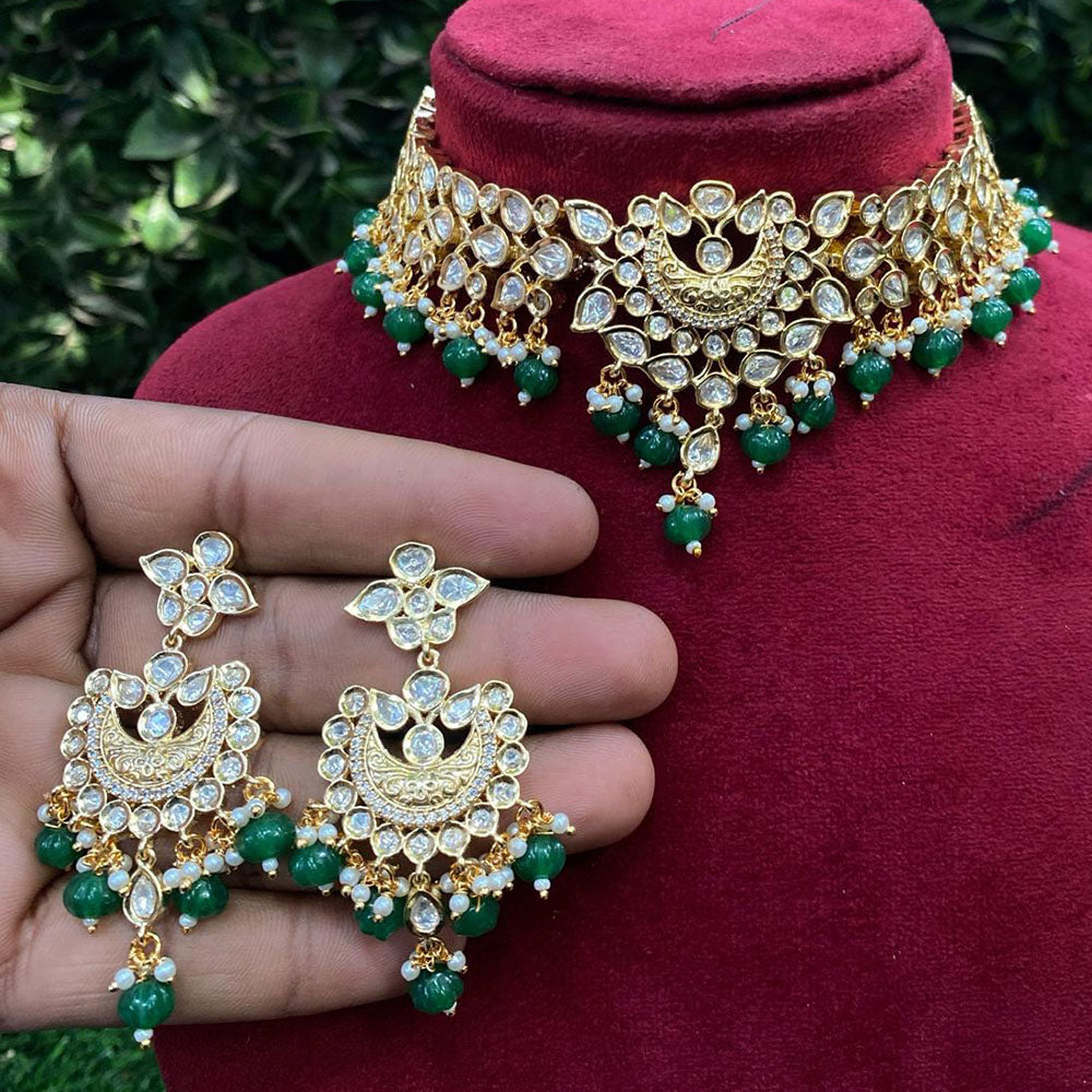 Royal Kundan Jewellery Gold Plated Polki Kundan Stone Choker Necklace Set