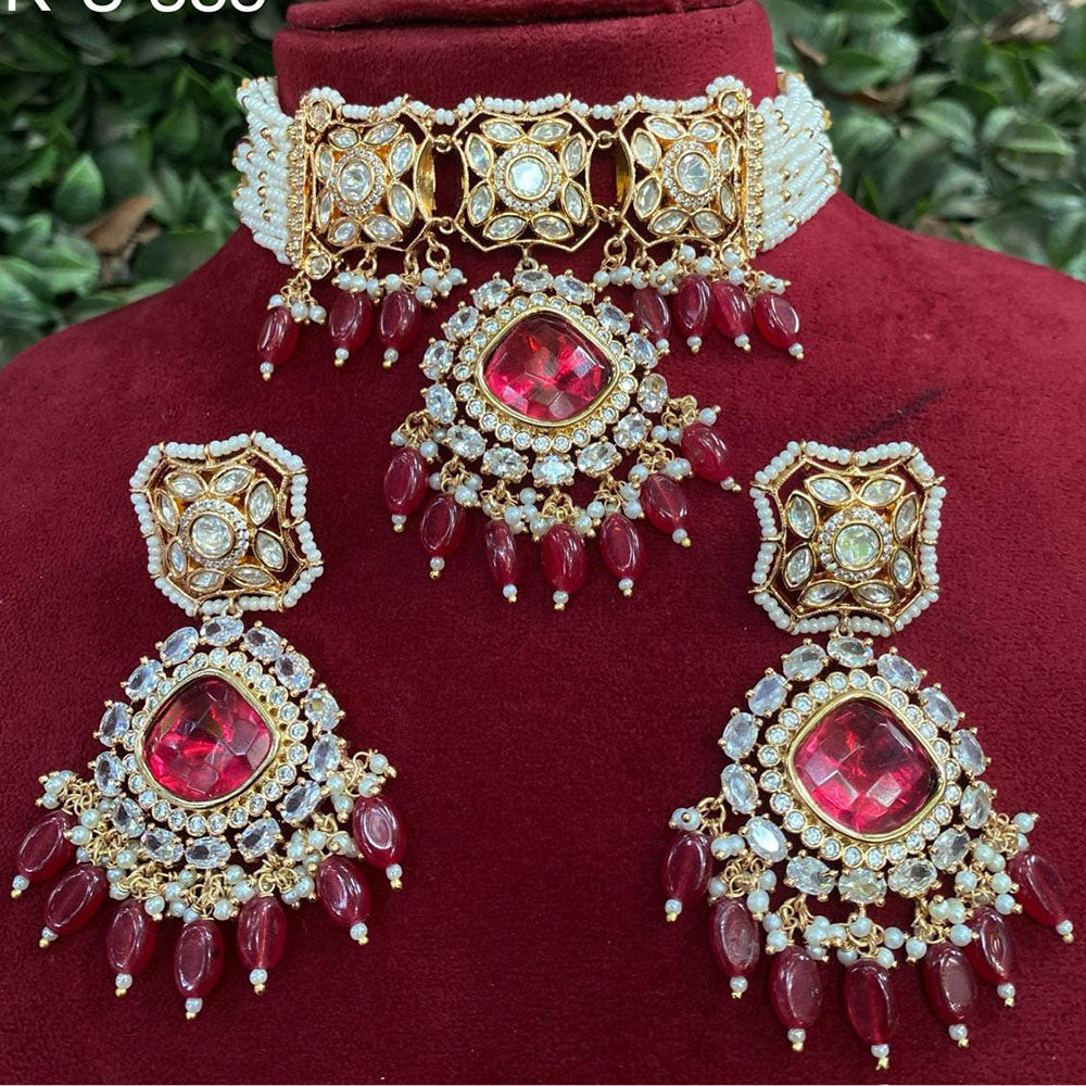 Royal Kundan Jewellery Gold Plated Polki Kundan Stone Choker Necklace Set