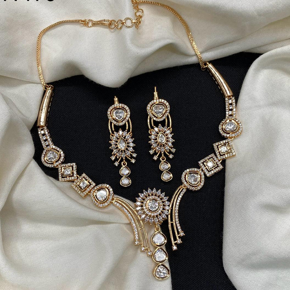 Royal Kundan Jewellery Gold Plated Polki Kundan Stone Necklace Set