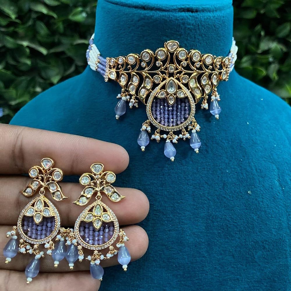 Royal Kundan Jewellery Gold Plated Polki Kundan Stone And Beads Choker Necklace Set