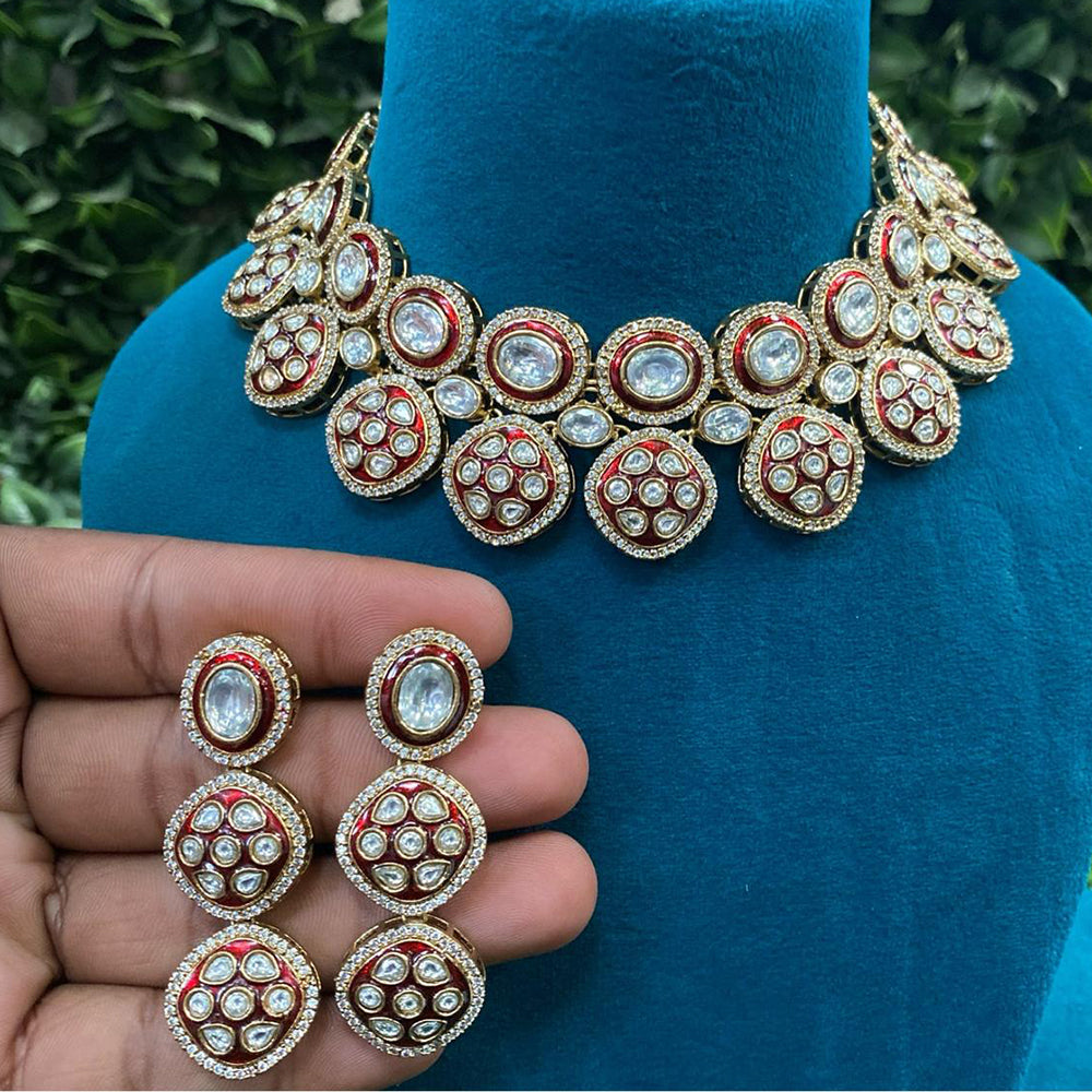 Royal Kundan Jewellery Gold Plated Polki Kundan Stone And Meenakari Necklace Set