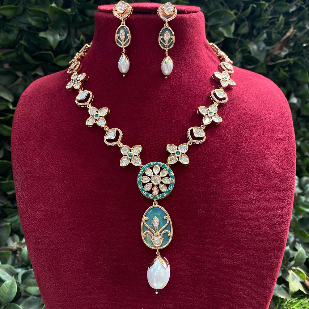 Royal Kundan Jewellery Gold Plated Polki Kundan Stone Necklace Set
