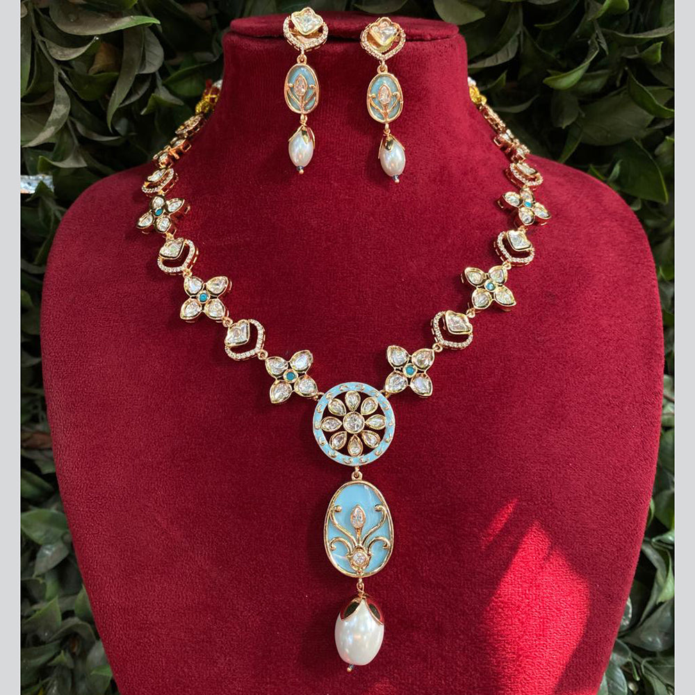 Royal Kundan Jewellery Gold Plated Polki Kundan Stone Necklace Set
