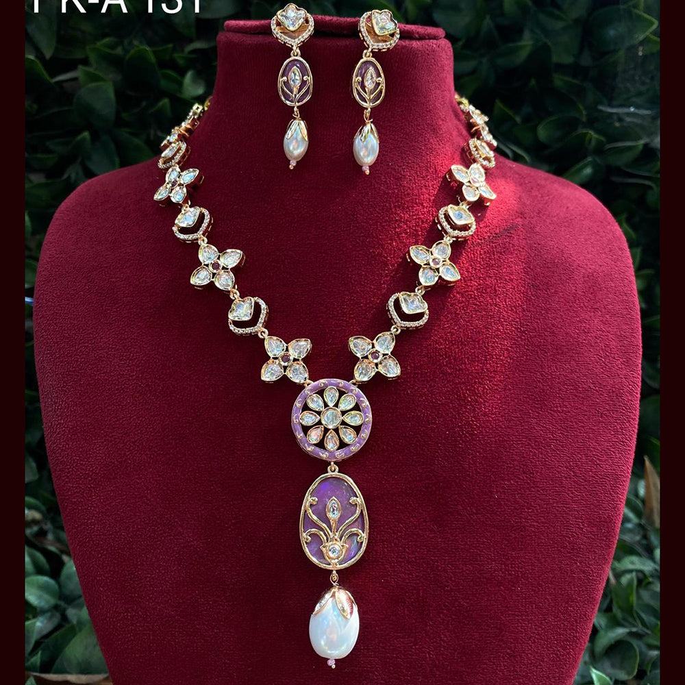 Royal Kundan Jewellery Gold Plated Polki Kundan Stone Necklace Set