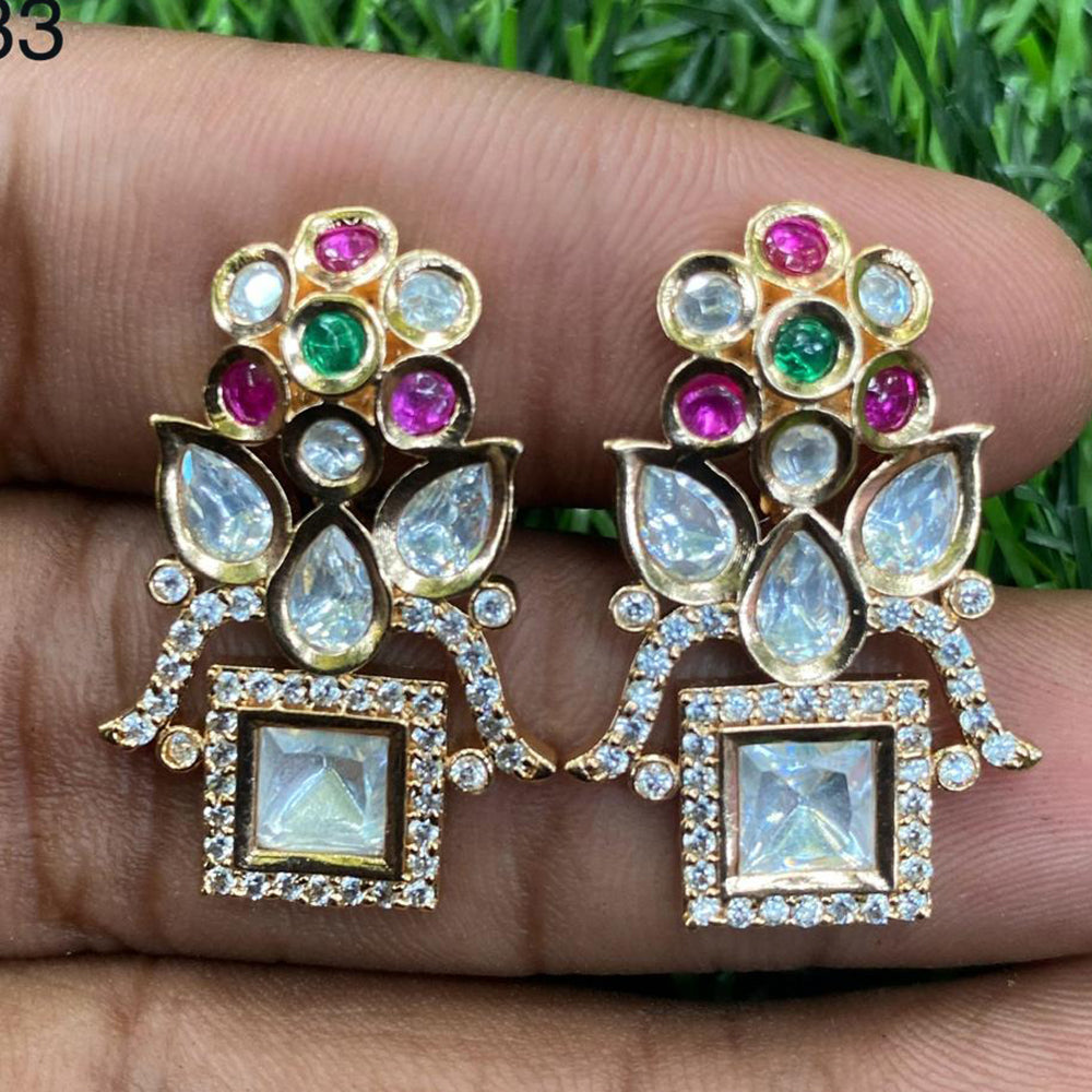 Royal Kundan Jewellery Gold Plated Polki Kundan Dangler Earrings