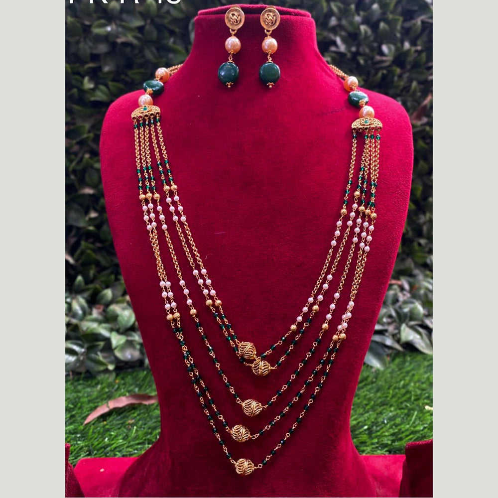 Royal Kundan Jewellery Gold Plated Beads And Pearls Multi Layer Necklace Set