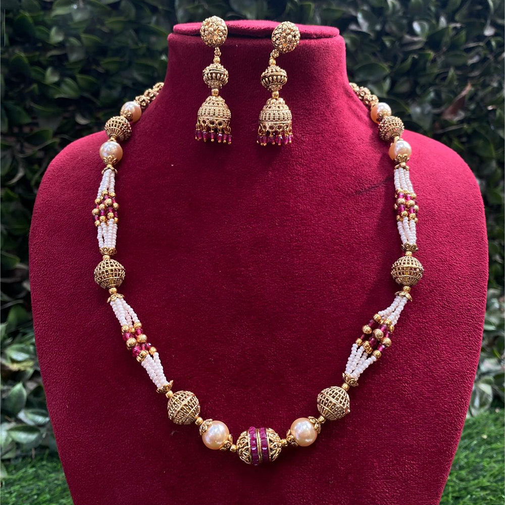 Royal Kundan Jewellery Gold Plated Beads And Pearls Necklace Set