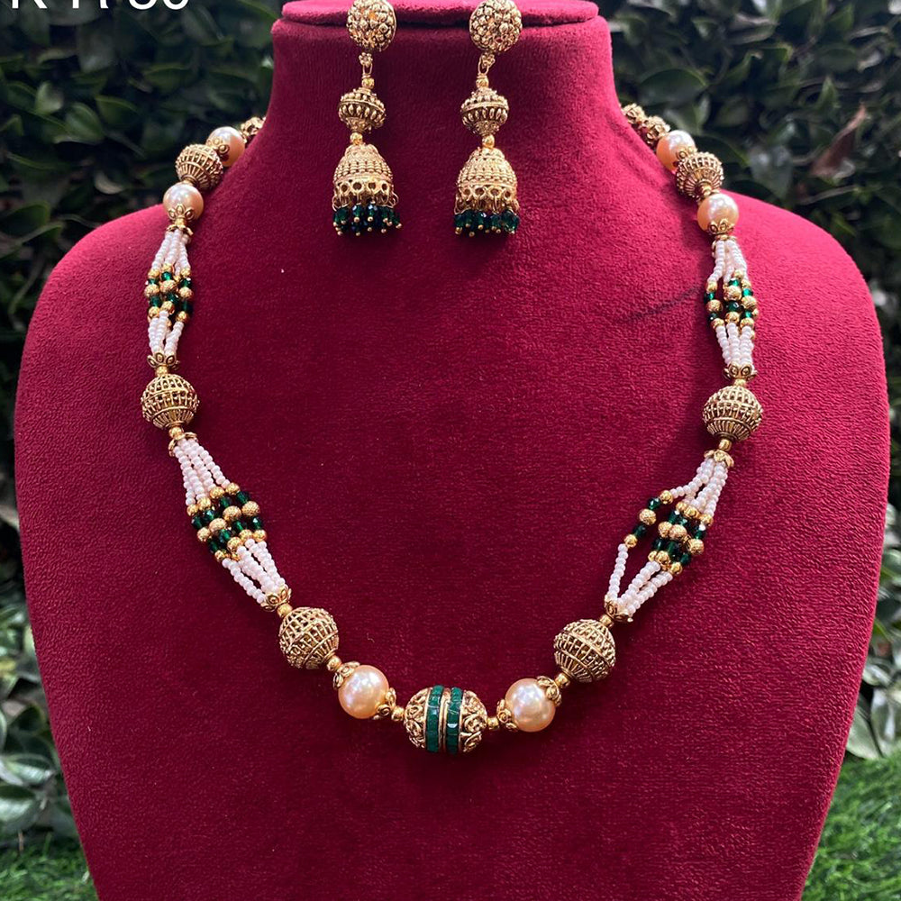 Royal Kundan Jewellery Gold Plated Beads And Pearls Necklace Set