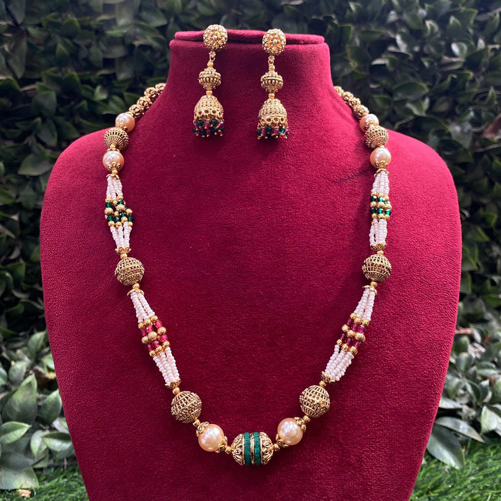 Royal Kundan Jewellery Gold Plated Beads And Pearls Necklace Set