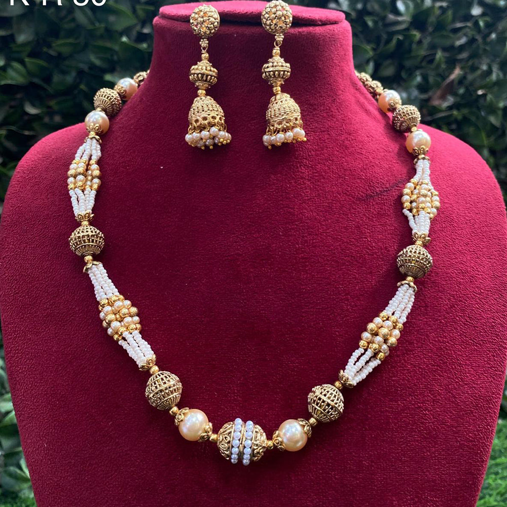 Royal Kundan Jewellery Gold Plated Beads And Pearls Necklace Set