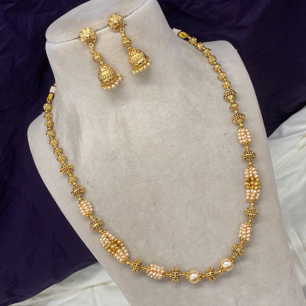 Royal Kundan Jewellery Gold Plated Beads And Pearls Necklace Set