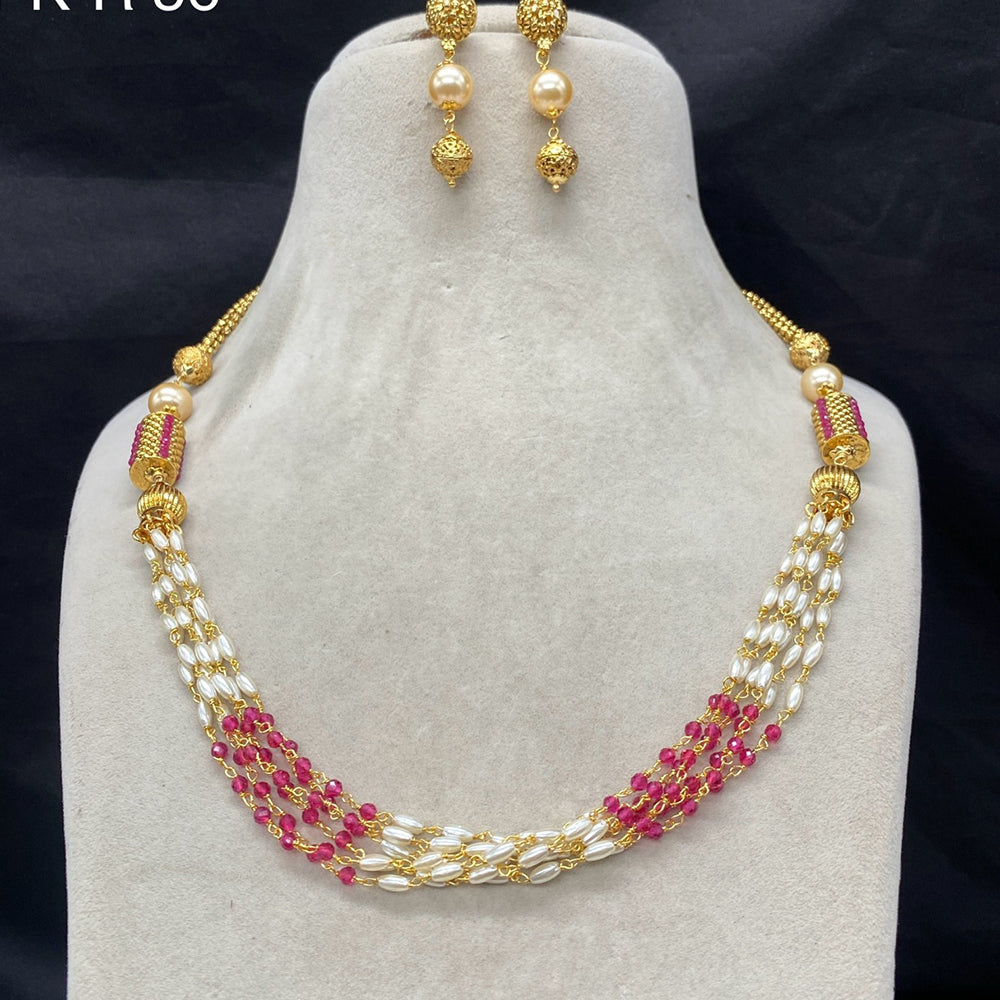 Royal Kundan Jewellery Gold Plated Beads And Pearls Necklace Set